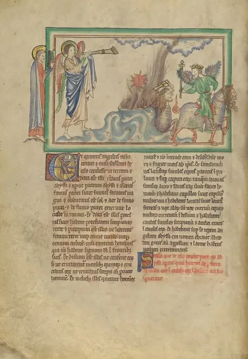 Framed Print : The Fifth Trumpet: The Angel of Destruction and the Locusts, about 1255-1260. Creator: Unknown Framed Print : The Fifth Trumpet: The Angel of Destruction and the Locusts, about 1255-1260. Creator: Unknown