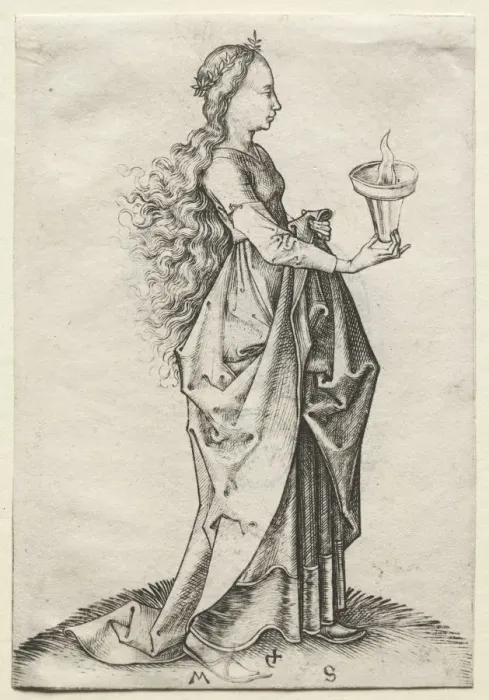 Framed Print : The Fifth Wise Virgin. Creator: Martin Schongauer (German, c. 1450-1491) Framed Print : The Fifth Wise Virgin. Creator: Martin Schongauer (German, c. 1450-1491)
