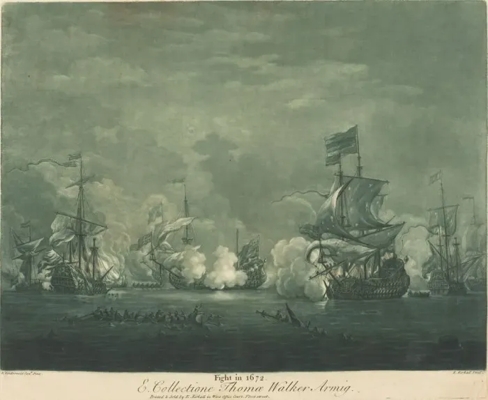 Framed Print : Fight in 1672, 1720s. Creator: Elisha Kirkall Framed Print : Fight in 1672, 1720s. Creator: Elisha Kirkall