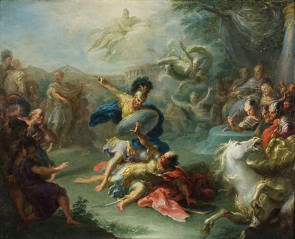 The Fight between Aeneas and King Turnus, from Virgil's Aeneid, c1700. Creator: Giacomo del Po
