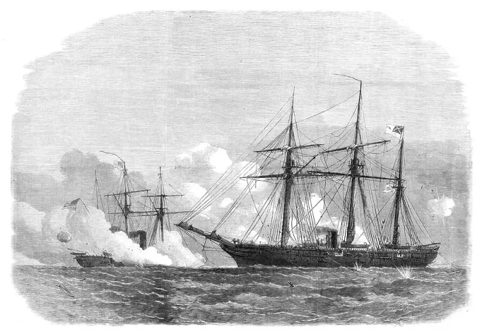 Framed Print : The fight between the Alabama and the Kearsarge, 1864. Creator: Unknown Framed Print : The fight between the Alabama and the Kearsarge, 1864. Creator: Unknown