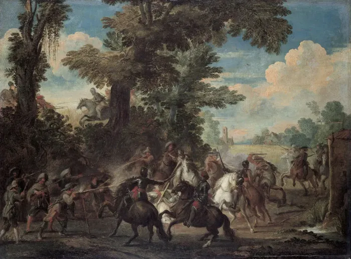 Framed Print : The Fight between Arquebusiers and cavalry Framed Print : The Fight between Arquebusiers and cavalry