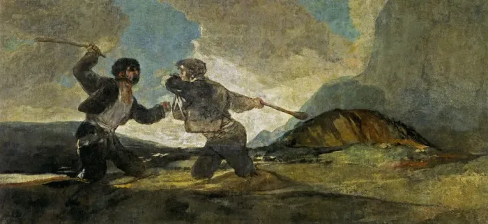 Framed Print : Fight with Cudgels. Artist: Goya, Francisco, de (1746-1828) Framed Print : Fight with Cudgels. Artist: Goya, Francisco, de (1746-1828)