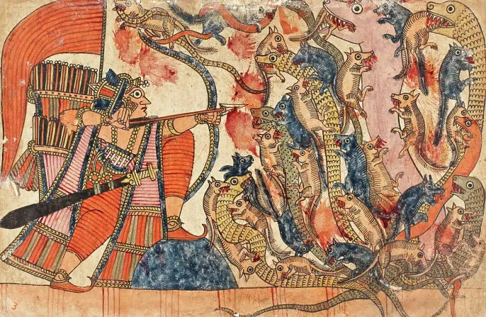 Framed Print : Fight of the Mongoose and the Serpent Armies (recto)... c1850. Creator: Unknown Framed Print : Fight of the Mongoose and the Serpent Armies (recto)... c1850. Creator: Unknown