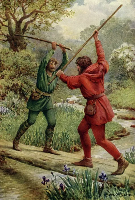 Framed Print : The Fight Between Robin Hood and Little John, 1932. Creator: Howard Davie Framed Print : The Fight Between Robin Hood and Little John, 1932. Creator: Howard Davie