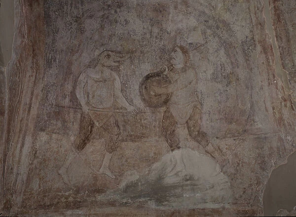 Fight scene in Hippodrom, 11th century. Artist: Ancient Russian frescos
