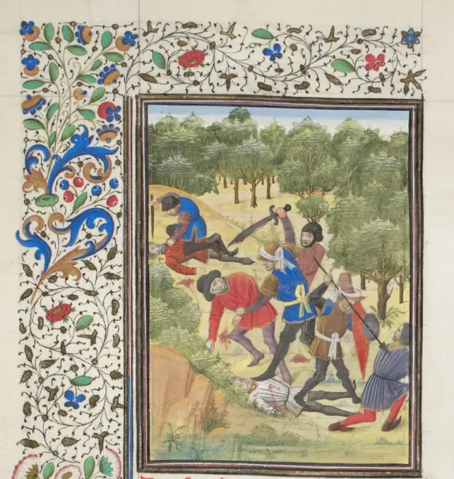 Framed Print : Fight in a wood between Christians and Saracens. Miniature from the Historia by William of Tyre, 1460s. Artist: Anonymous Framed Print : Fight in a wood between Christians and Saracens. Miniature from the Historia by William of Tyre, 1460s. Artist: Anonymous