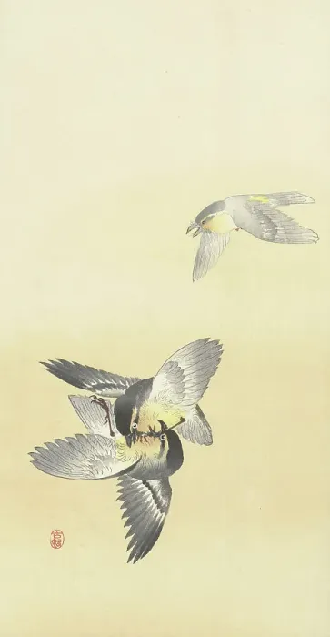 Framed Print : Two fighting birds. Creator: Ohara, Koson (1877-1945) Framed Print : Two fighting birds. Creator: Ohara, Koson (1877-1945)