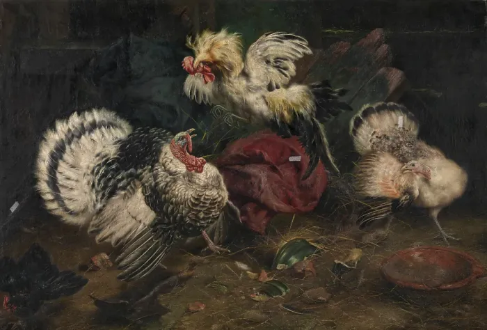 Framed Print : Fighting Cocks, 1902. Creator: Piet van Engelen Framed Print : Fighting Cocks, 1902. Creator: Piet van Engelen