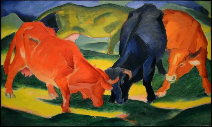 Framed Print : Fighting Cows, 1911. Creator: Marc, Franz (1880-1916)