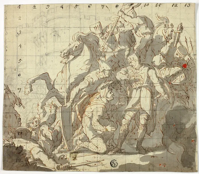 Framed Print : Fighting Knights Before Castle, c. 1800. Creator: Robert Ker Porter Framed Print : Fighting Knights Before Castle, c. 1800. Creator: Robert Ker Porter