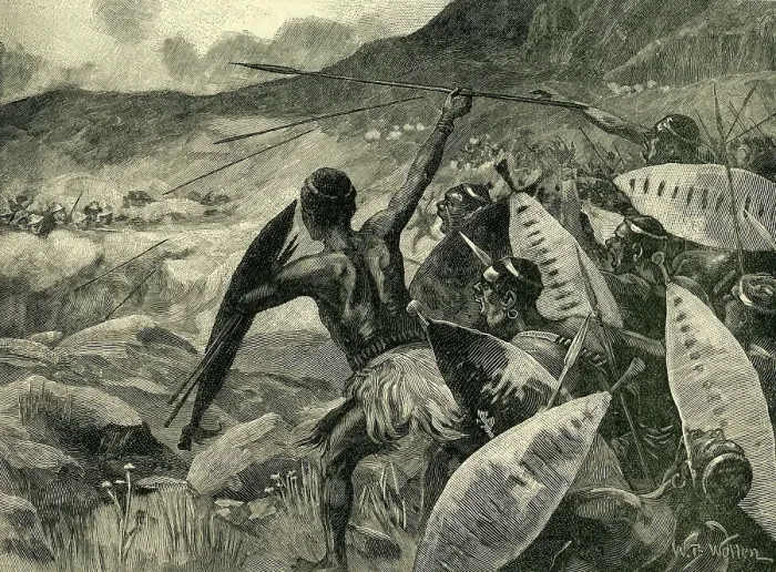 Framed Print : Fighting in the Matoppo Hills: Charge of the Matabele, c1900. Creator: William Barnes Wollen Framed Print : Fighting in the Matoppo Hills: Charge of the Matabele, c1900. Creator: William Barnes Wollen