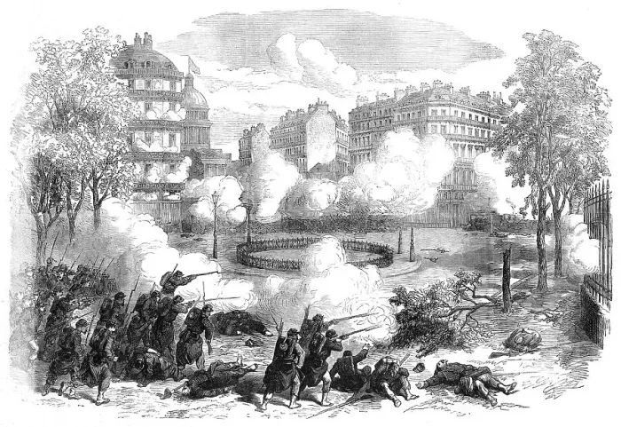 Framed Print : The Fighting in Paris: attack on the barricades at the Pantheon, 1871. Creator: Unknown Framed Print : The Fighting in Paris: attack on the barricades at the Pantheon, 1871. Creator: Unknown