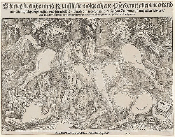 Fighting stallions, 1534. Creator: Baldung (Baldung Grien), Hans (1484-1545)