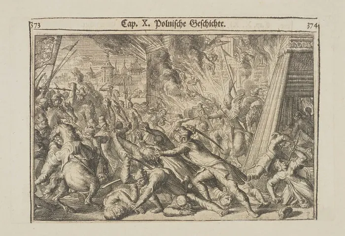 Framed Print : Fighting in the streets of Moscow between Russians and Poles in 1611, 1699. Creator: Hooghe, Romeyn de (1645-1708) Framed Print : Fighting in the streets of Moscow between Russians and Poles in 1611, 1699. Creator: Hooghe, Romeyn de (1645-1708)