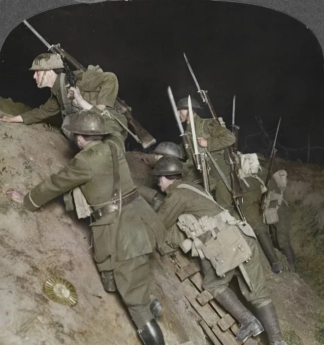 Framed Print : Fighting throught the night at Mory, France, World War I, c1914-c1918. Artist: Realistic Travels Publishers Framed Print : Fighting throught the night at Mory, France, World War I, c1914-c1918. Artist: Realistic Travels Publishers