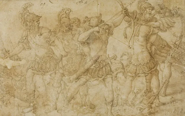 Framed Print : Fighting Warriors, c.1540. Creator: Unknown Framed Print : Fighting Warriors, c.1540. Creator: Unknown