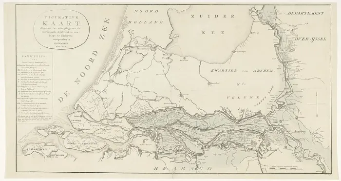 Framed Print : Figurative map, giving an indication of the main dike breaches, etc.: along the Rivers, 1809. Creator: Antoni Zürcher Framed Print : Figurative map, giving an indication of the main dike breaches, etc.: along the Rivers, 1809. Creator: Antoni Zürcher