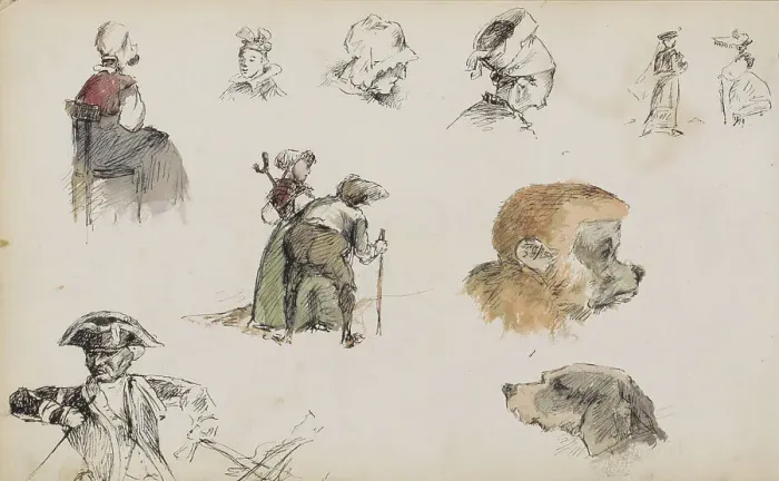 Framed Print : Figure and animal studies, 1880. Creator: Marius Bauer Framed Print : Figure and animal studies, 1880. Creator: Marius Bauer