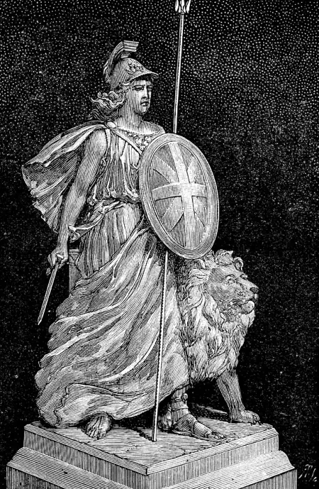 Framed Print : Figure of Britannia on the Armada Monument, 1890. Creator: Unknown Framed Print : Figure of Britannia on the Armada Monument, 1890. Creator: Unknown