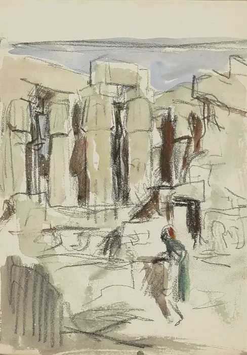 Framed Print : Figure at the colonnade of the Luxor Temple, 1919. Creator: Marius Bauer