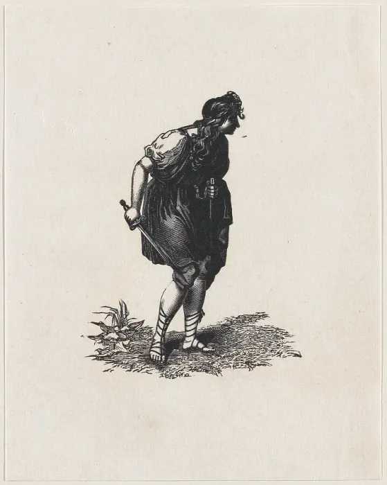 Framed Print : Figure holding a sword with their back hunched (after one of Boydell's Shakespear... ca. 1800-1899. Creator: Anon) Framed Print : Figure holding a sword with their back hunched (after one of Boydell's Shakespear... ca. 1800-1899. Creator: Anon)