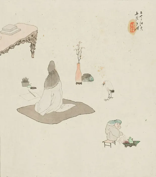 Framed Print : Figure in meditation and servant.. Creator: Su Liupeng Framed Print : Figure in meditation and servant.. Creator: Su Liupeng