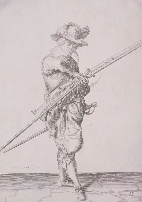 Framed Print : Figure in military clothing holding a musket and wearing a sword, 1607 Framed Print : Figure in military clothing holding a musket and wearing a sword, 1607