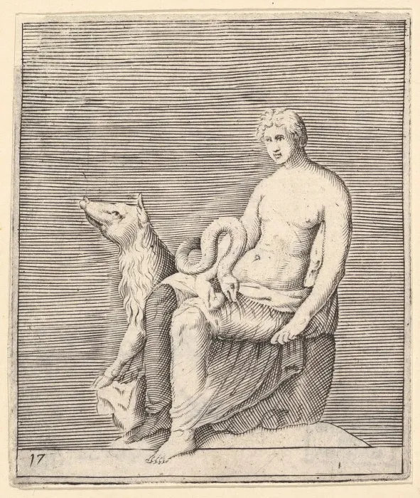 Framed Print : Figure with Pig and Serpent, published ca. 1599-1622. Creator: Unknown Framed Print : Figure with Pig and Serpent, published ca. 1599-1622. Creator: Unknown