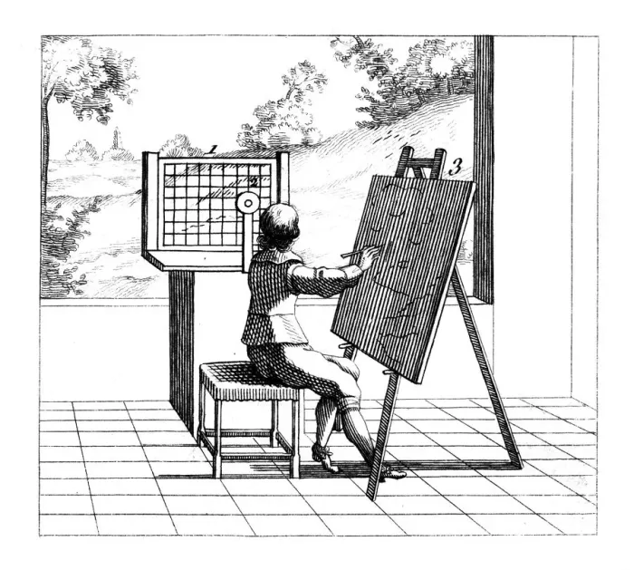 Framed Print : Figure practising perspective drawing, 1639 Framed Print : Figure practising perspective drawing, 1639