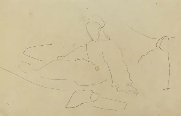 Framed Print : Figure Seated on the Ground [recto], 1884-1888. Creator: Paul Gauguin