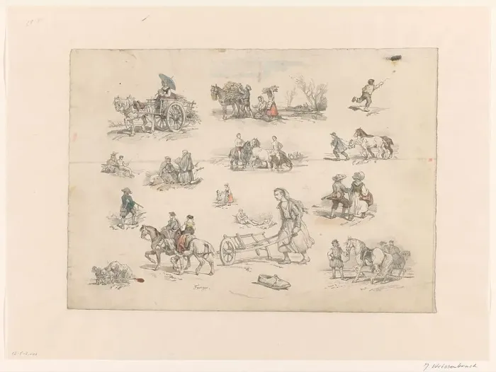 Framed Print : Figure studies with horses and chariots, 1832-1880. Creator: Jan Weissenbruch Framed Print : Figure studies with horses and chariots, 1832-1880. Creator: Jan Weissenbruch