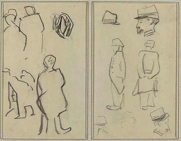 Figure Studies; Studies of Soldiers [verso], 1884-1888. Creator: Paul Gauguin