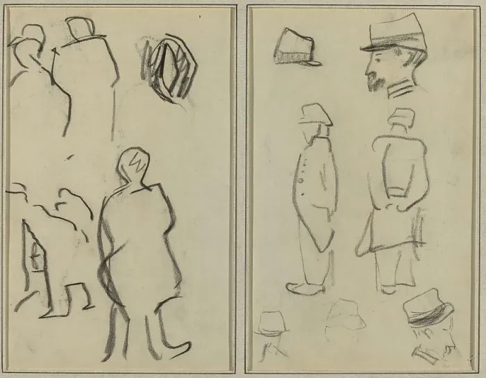 Framed Print : Figure Studies; Studies of Soldiers [verso], 1884-1888. Creator: Paul Gauguin