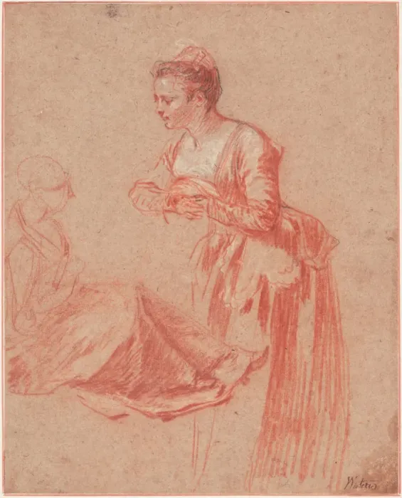 Framed Print : Two Figure Studies of a Young Woman, c. 1716. Artist: Watteau, Jean Antoine (1684-1721) Framed Print : Two Figure Studies of a Young Woman, c. 1716. Artist: Watteau, Jean Antoine (1684-1721)