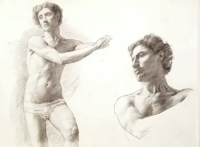 Framed Print : Figure Study and Head of Same, 1879. Creator: William Strang Framed Print : Figure Study and Head of Same, 1879. Creator: William Strang