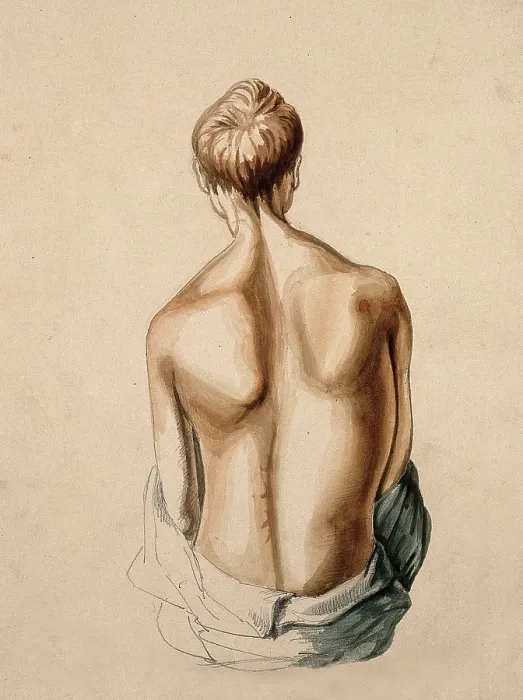 Framed Print : A figure, viewed from the waist up, as seen from behind. Creator: Unknown Framed Print : A figure, viewed from the waist up, as seen from behind. Creator: Unknown