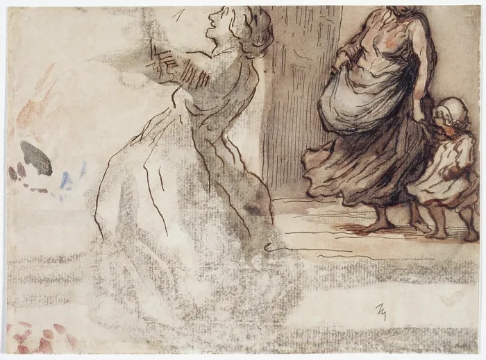 Framed Print : Figure of a Woman and Woman with Child, between 1808 and 1879. Creator: Honore Daumier Framed Print : Figure of a Woman and Woman with Child, between 1808 and 1879. Creator: Honore Daumier
