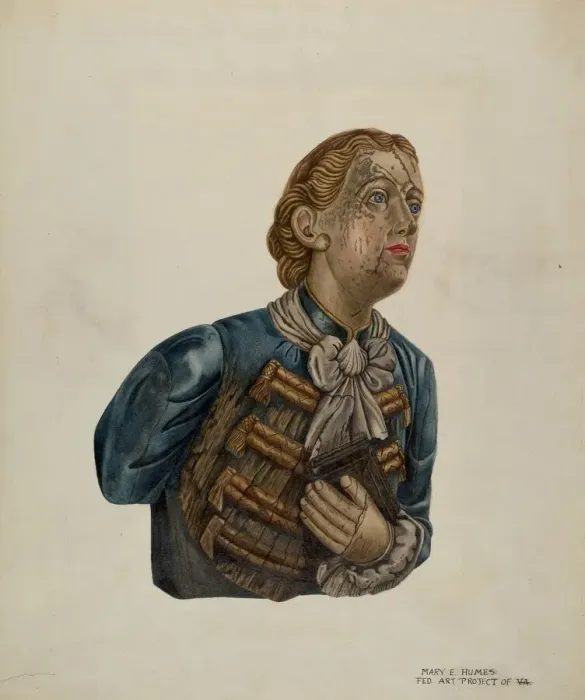 Framed Print : Figurehead from Bark George, c. 1939. Creator: Mary E Humes Framed Print : Figurehead from Bark George, c. 1939. Creator: Mary E Humes