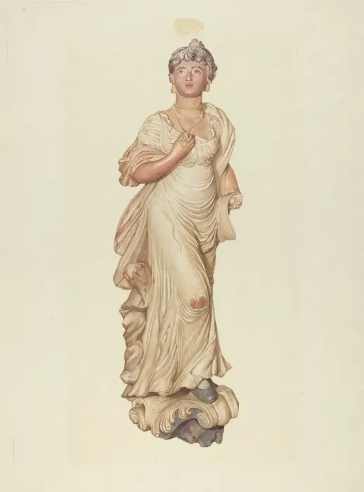 Framed Print : Figurehead from the Sloop Postmaster, c. 1937. Creator: Elizabeth Moutal