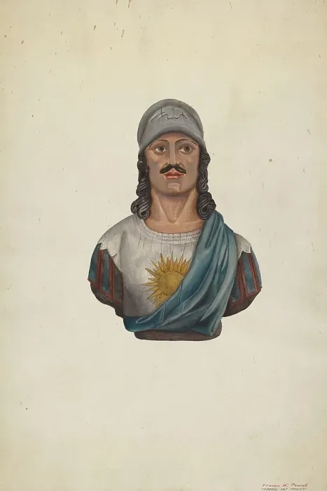 Framed Print : Figurehead: Warrior with Helmet, c. 1938. Creator: F. W. Powell Framed Print : Figurehead: Warrior with Helmet, c. 1938. Creator: F. W. Powell