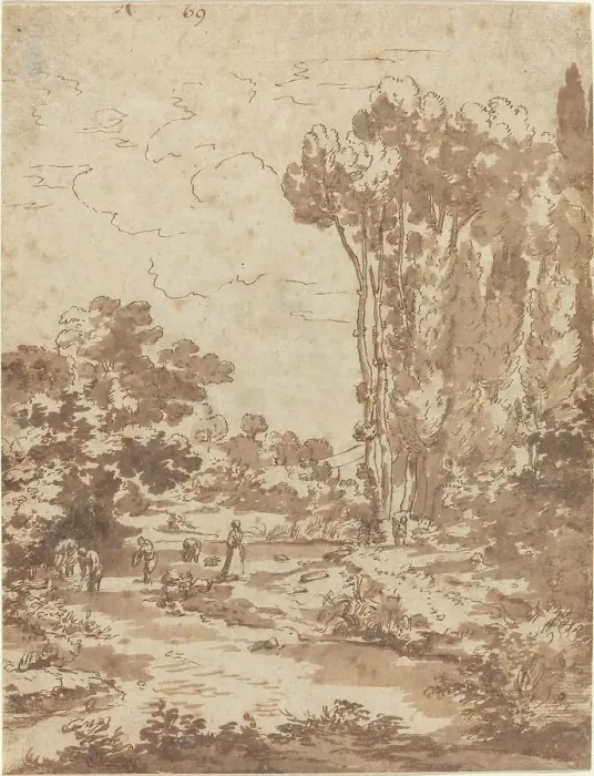 Framed Print : Figures Bathing in a Stream. Creator: Nicolas Poussin Framed Print : Figures Bathing in a Stream. Creator: Nicolas Poussin