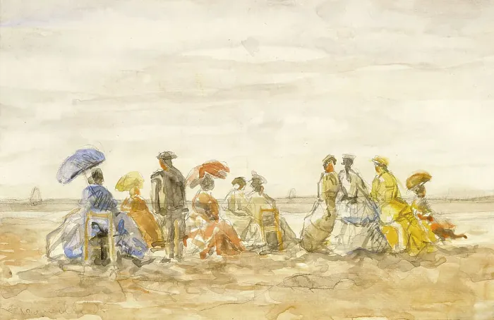 Framed Print : Figures on the Beach at Trouville, 1885. Creator: Eugene Louis Boudin Framed Print : Figures on the Beach at Trouville, 1885. Creator: Eugene Louis Boudin