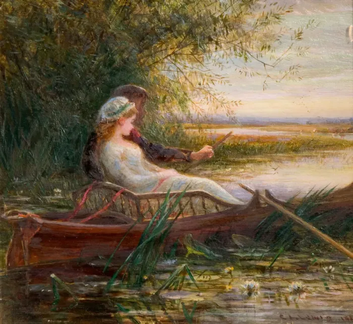 Framed Print : Two Figures In A Boat, 1881. Creator: Charles James Lewis Framed Print : Two Figures In A Boat, 1881. Creator: Charles James Lewis