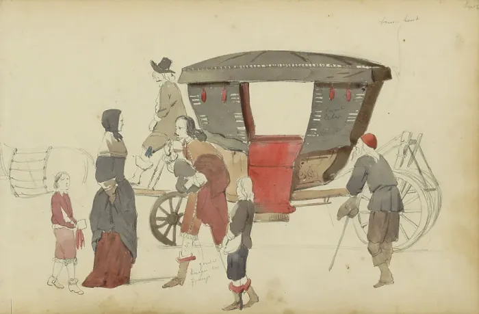 Framed Print : Figures and carriage, 1852. Creator: Cornelis Springer Framed Print : Figures and carriage, 1852. Creator: Cornelis Springer