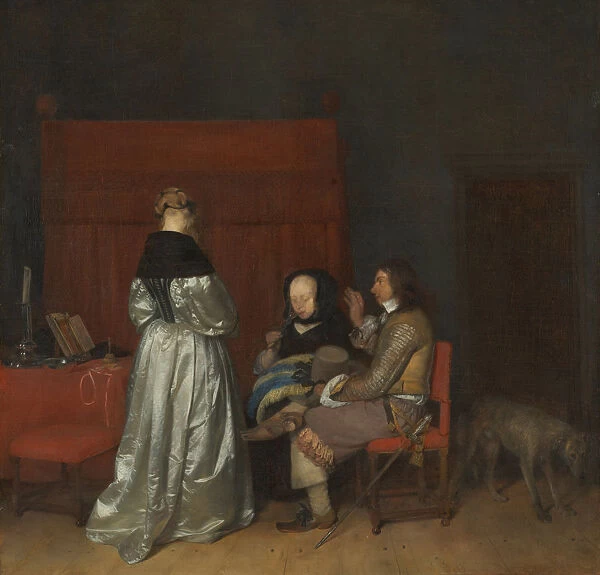 Three Figures conversing in an Interior (The Paternal Admonition), ca 1654. Artist: Ter Borch, Gerard, the Younger (1617-1681)