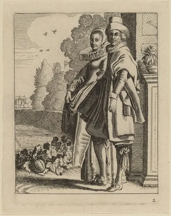 Framed Print : Two Figures in Costume. Creator: Jan van de Velde II Framed Print : Two Figures in Costume. Creator: Jan van de Velde II