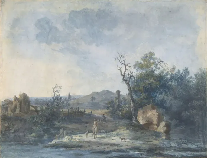 Framed Print : Figures on a Country Road, n. d Creator: Louis Gabriel Moreau Framed Print : Figures on a Country Road, n. d Creator: Louis Gabriel Moreau