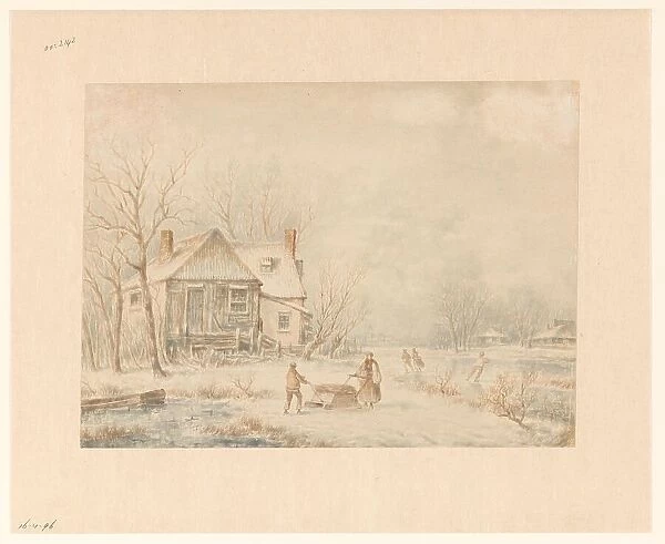 Figures on a country road in a winter landscape, c.1800-c.1900. Creator: Johannes van Reijn
