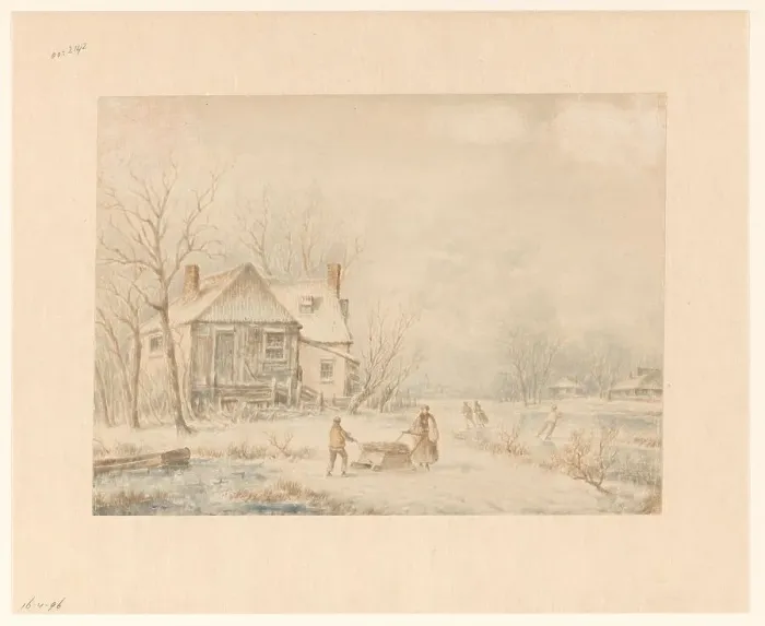 Framed Print : Figures on a country road in a winter landscape, c.1800-c.1900. Creator: Johannes van Reijn